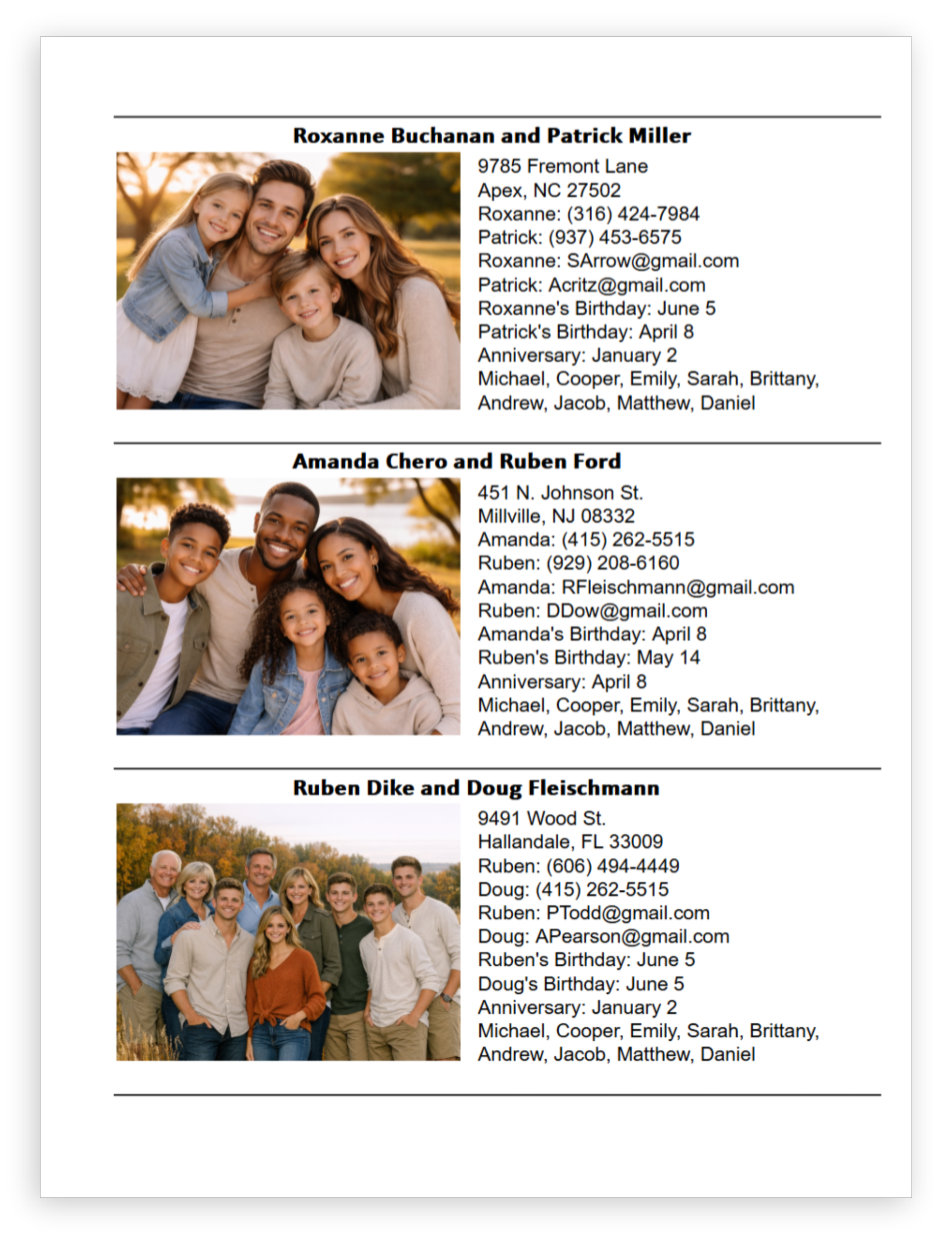 Family Photo Directory - Google Sheet Template