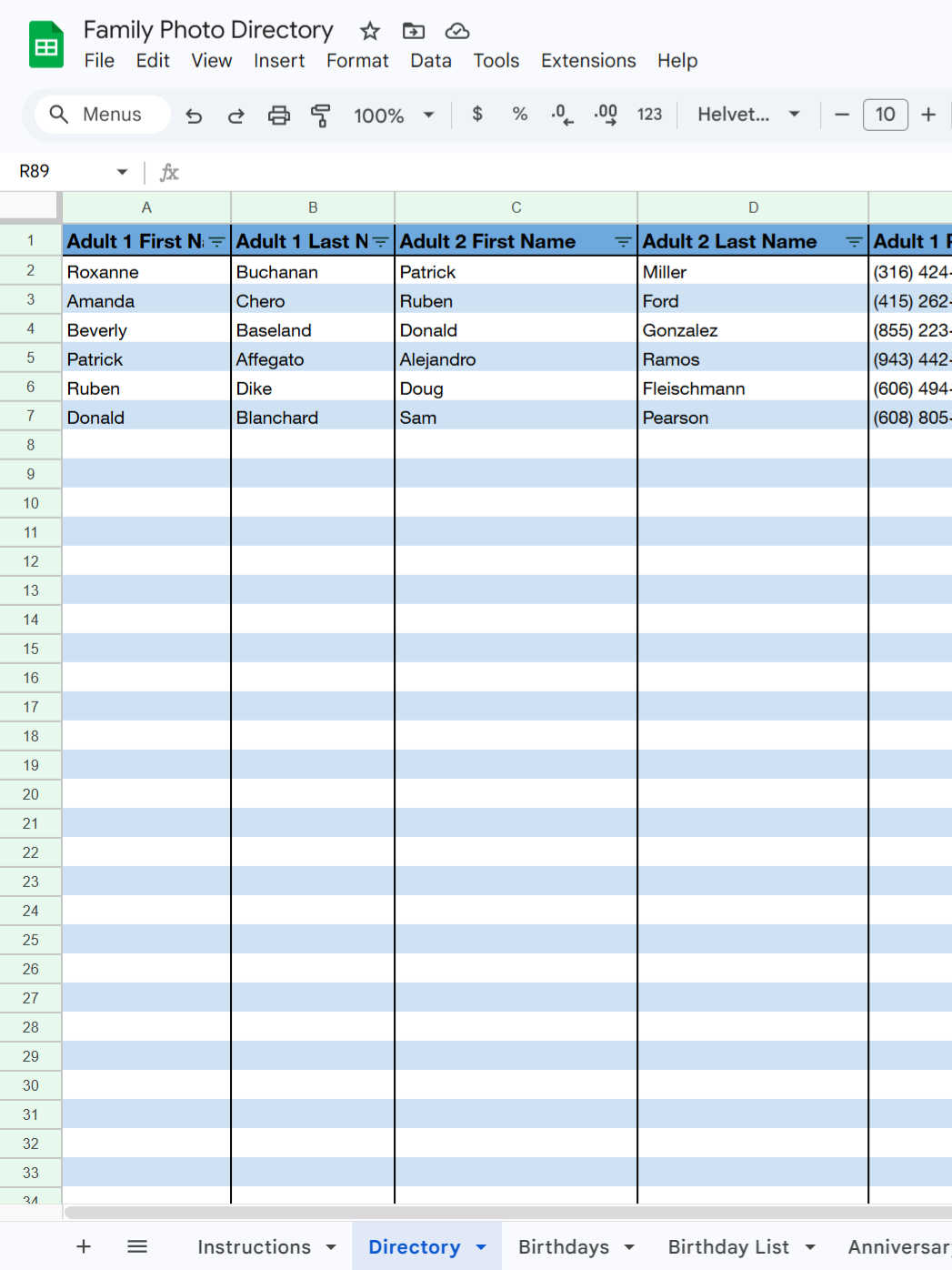Family Photo Directory - Google Sheet Template