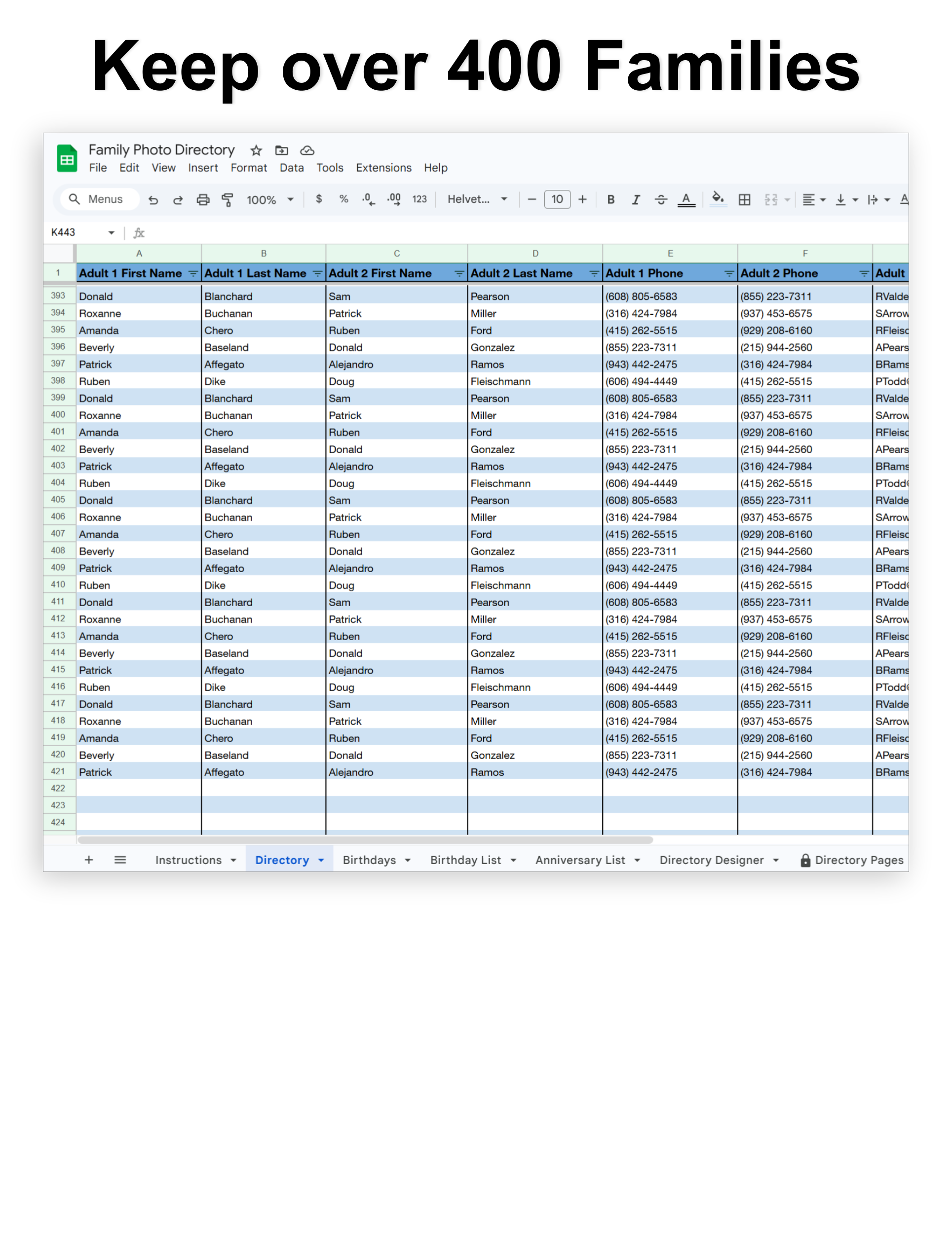 Family Photo Directory - Google Sheet Template