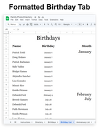 Family Photo Directory - Google Sheet Template