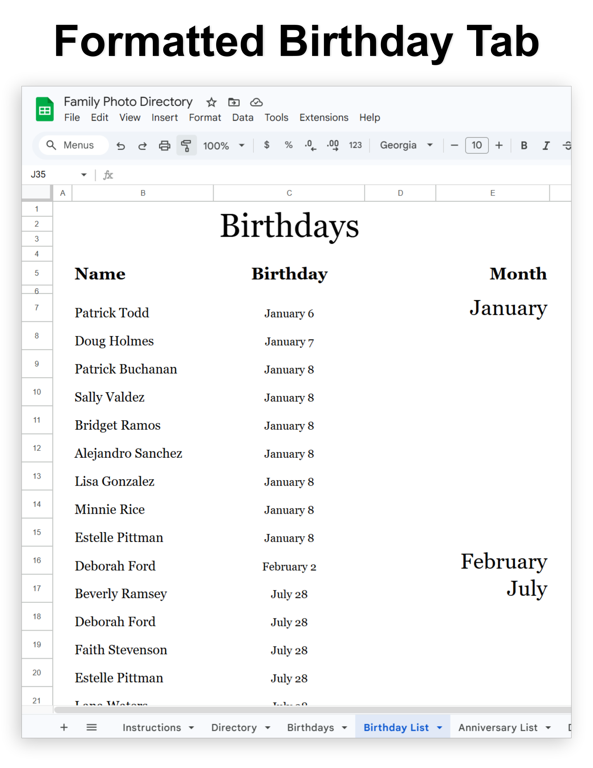 Family Photo Directory - Google Sheet Template