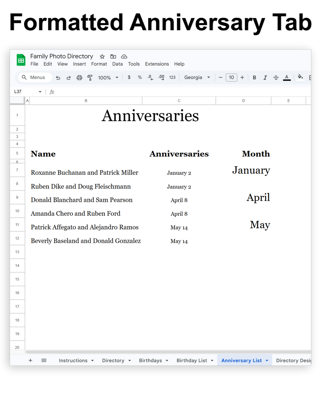 Family Photo Directory - Google Sheet Template