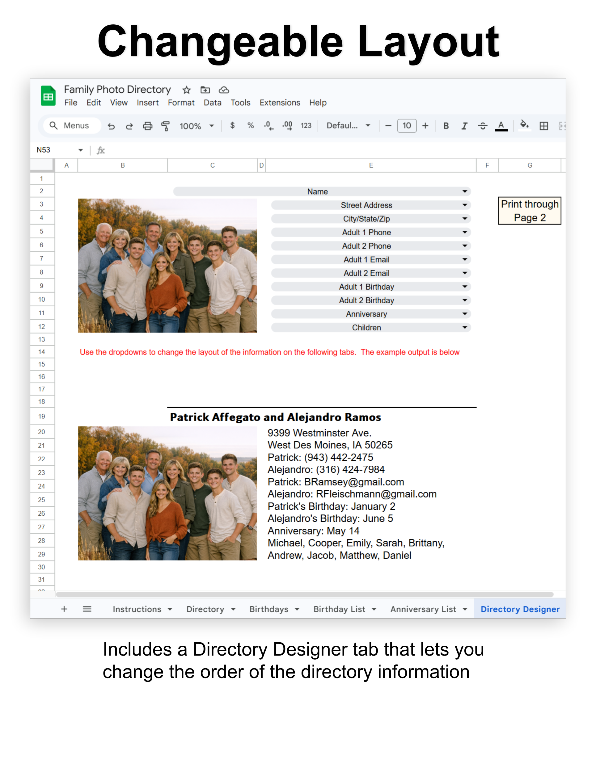 Family Photo Directory - Google Sheet Template