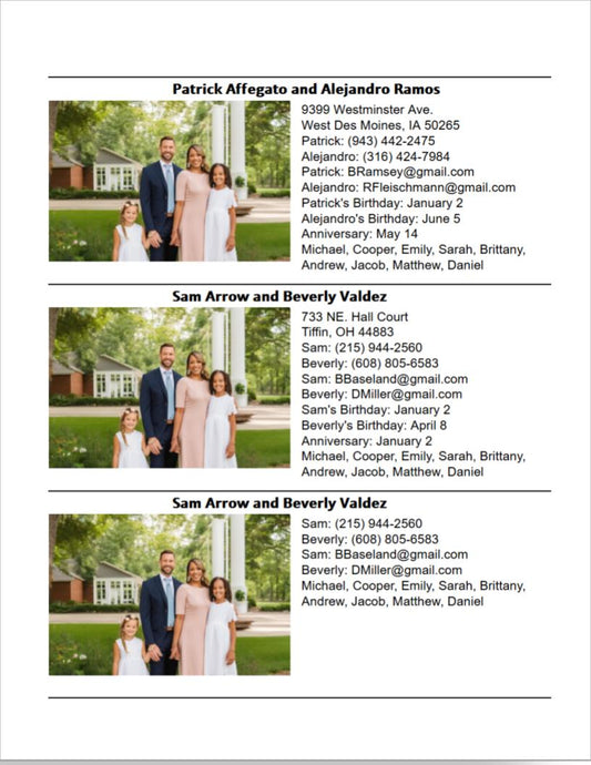 Family Photo Directory - Google Sheet Template