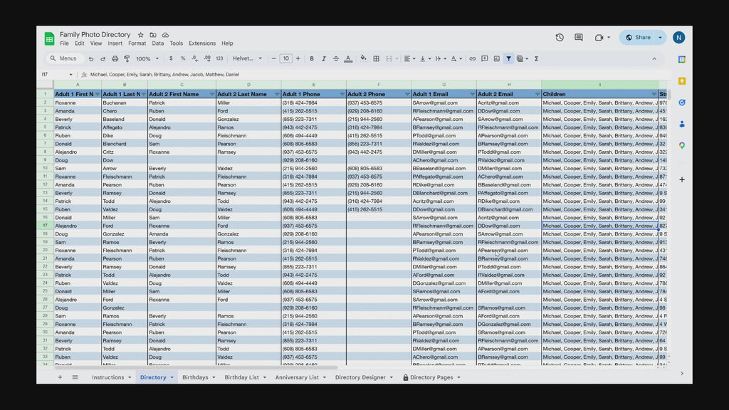 Family Photo Directory - Google Sheet Template
