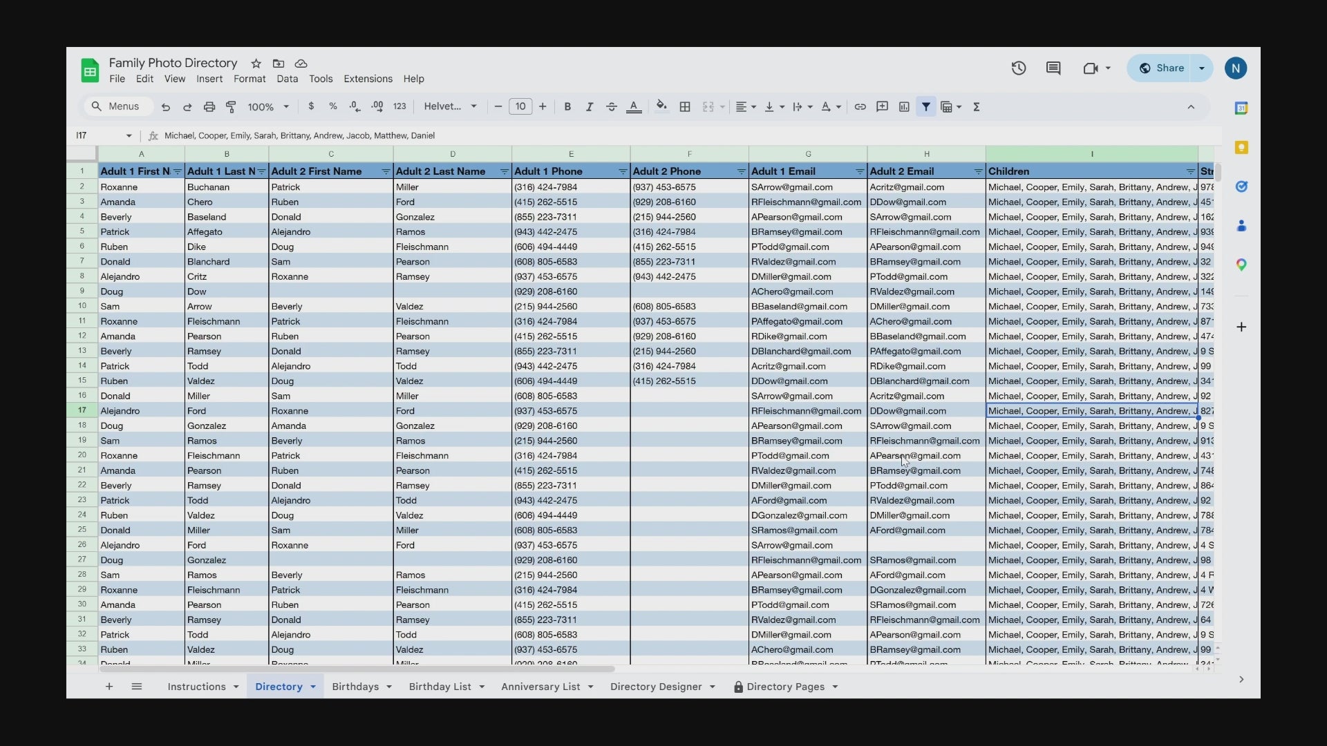 Family Photo Directory - Google Sheet Template